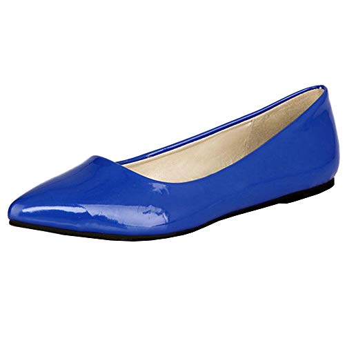 LUXMAX Women Patent Leather Pointed Toe Flats Slip On Casual Court Shoes