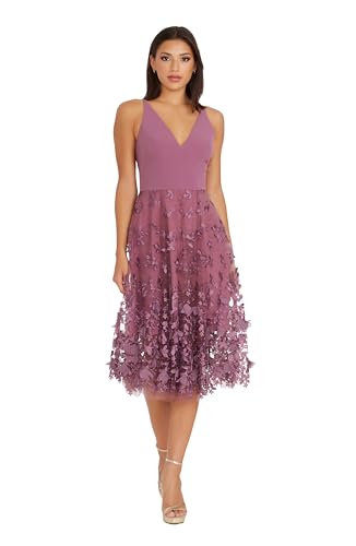 Image of Dress the Population Women's Darleen Sleeveless Plunging Neckline Fit and Flare Midi Dress
