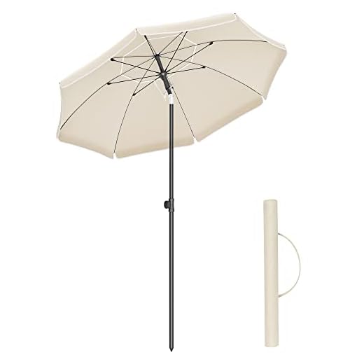 SONGMICS Sombrilla de 160 cm, UPF 50+, Inclinación Bidireccional de 30°, Altura Ajustable, con Bolsa de Transporte, para Balcón Jardín Terraza Playa, sin Base, Beige GPU60WTV1