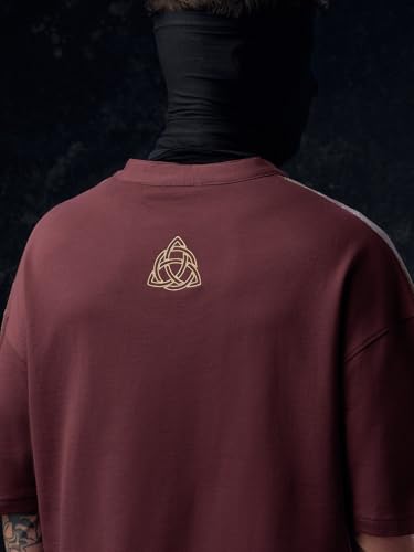 Image of The Souled Store Vikings: Longship Men and Boys Short Sleeve Rpund Neck Brown Embroidered Cotton Oversized Lightweight Breathable Drop Shoulder Streetwear T-Shirts