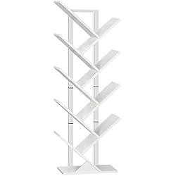 Estanteria Forma Arbol HOOBRO Librería, Estantería de Libros 9 Niveles, Estantes de Almacenaje, Forma de Árbol, Resistente y Duradera, Ahorro de Espacio, para CD, revistas, Libros, Sala de Estar, Blanco EWT08SJ01G1