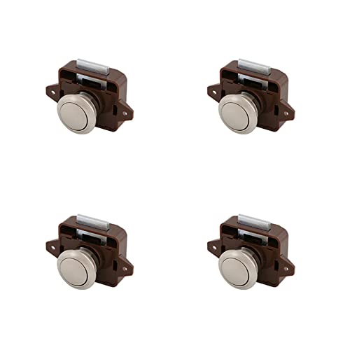 LIKERAINY Drawer Latches Push Button Locks Cupboard Cabinet Door Lock for Camper Van Caravan Ship Yacht Horsebox RV Motorhome Brown and Nickel Plated 4 Pieces
