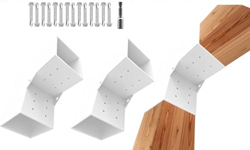 Image of Pergola DIY Bracket Kits,2-Way L Shaped White Corner Brackets for 6 inch x 6 inch(Actual:5.5 inch x 5.5 inch) Lumber for Outdoor Pergola,Proch,Log Cabin W /Hardware - 2Pack