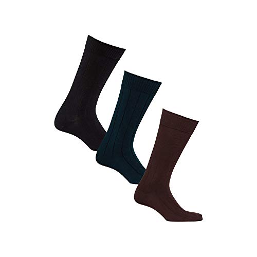 Diabetic Socks for Men by Sugar Free Sox Mid-Calf Ribbed 3 Pairs | Improve Foot Health Comfort Circulation | Seamless Toe | Non-Binding Top (10-13, Black/Navy/Brown)