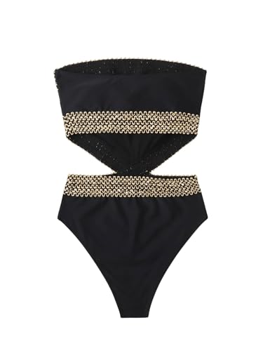 Milumia Women's Stitch Detail Strapless One Piece Swimsuit Cut Out Bandeau Bathing Suit3
