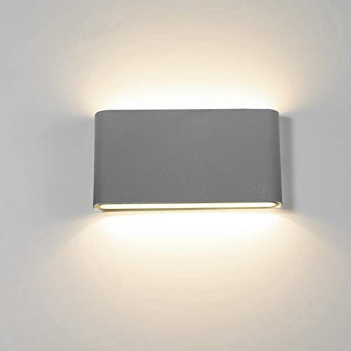 Topmo-plus 12w lámpara de pared LED impermeable IP65 moderno apliques aluminio apliques llevó exterior Arriba y Abajo Diseño Bañadore de vestíbulo 1320LM (Gris/blanco natural)