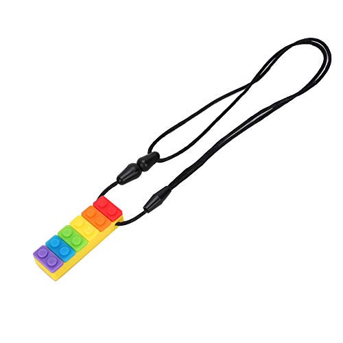 Tbest Collar Mordedor de Silicona Colgante para Masticar para Bebés Adultos Alta Temperatura Naranja Paquete de 5 (Mordedor de bloques de construcción arcoíris #15)