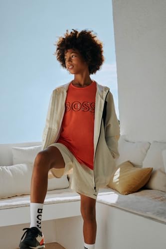 BOSS Boys Short Sleeve Knit Polo Shirt, Soft and Breathable, School Uniform with Striped Collar4