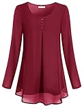 Cestyle Womens Tunic Tops to Wear with Leggings, 3/4 Sleeve Mesh Top Women Flattering Tops to Hide Tummy Floral Layered Work Blouses for Women Office Fall Shirts for Women 2022 Red M