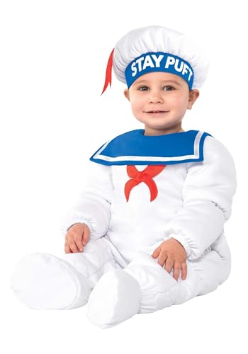 Infant Stay Puft Marshmallow Man Costume | Padded Jumpsuit and Hat for Baby Halloween Ghostbusters Dress Up 18/24 Months