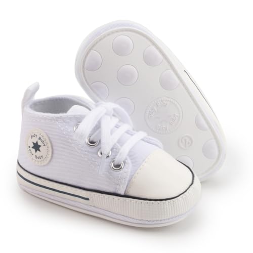 Image of KIDSUN Unisex Baby Boy Girl Canvas Sneaker Soft Sole Infant Lace up Newborn Ankle Toddler First Walkers Crib Shoes