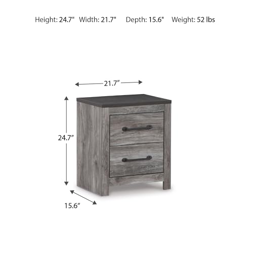 Signature Design by Ashley Bronyan Rustic 2 Drawer Nightstand, 2-Tone Look, Light Gray and Dark Gray, Large Scale Handles, Fully Finished Drawer Interiors, 24.72" Tall, Gray - image 2