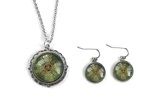 Fern & Filigree Celtic Cross Necklace and Earring Set
