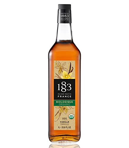 1883 Organic Vanilla Syrup - Flavored Syrup For Hot & Iced Beverages, Smooth Flavor - Gluten-Free, Vegan, Non-Gmo, Kosher, Preservative-Free, Made In France | Glass Bottle 1 Liter (33.8 Fl Oz) #TOP9