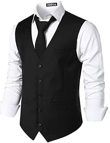 ZEROYAA Men's Hipster Urban Design 3 Pockets Business Formal Dress Vest for Suit Tuxedo2