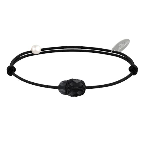 LES POULETTES BIJOUX - Bracelet Lien Scarabée en Cristal Noir - Noir