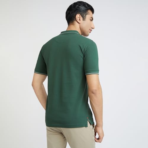 Image of Raymond Men's Modern Fit Solid Pattern Pure Cotton Polo Neck Half Sleeve Casual T-Shirt