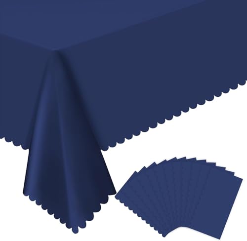 Image of NatNarr 12 Pcs Navy Blue Plastic Tablecloths, Scalloped Blue Table Cloth