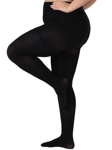 Plus Size Opaque Tights for Women 240D Soft Solid Color Footed High Waist Control Top Pantyhose