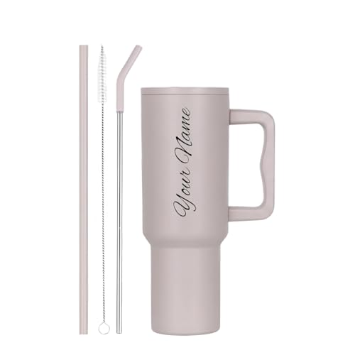 Image of Personalised with Your Name, 1200ml Tumbler with Straw-Handle-Stainless Steel Double Wall Insulated Cup | Leakproof Sipper Mug for Hot-Cold Drinks |Coffee - WaterTumbler (Rose Custom)