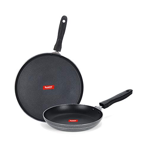Image of SUMEET Aluminium Non Stick Plata Cookware Set (Silver, Dosa Tawa - 26.5Cm Dia, Tapper pan - 0.6Ltr - 20Cm Dia)