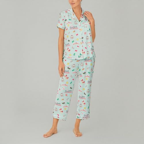 Image of kate spade new york Brushed Jersey Short Sleeve Cropped PJ Set Board Walk XS