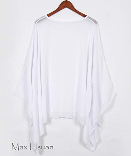 Max Hsuan Womens Summer Solid Sheer Batwing Blouse Chiffon Caftan Poncho Tunic Top Plus Size Cover up3