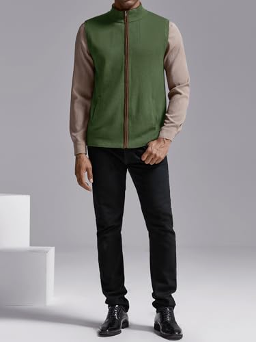 Image of Ryannology Mens Sweater Vest Zip up Casual Sleeveless Cardigan Knitted Stand Collar Regular Fit Jacket with Pockets