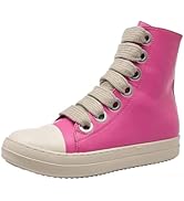 Haute Pink Women's Casual Leather High-Top Sneakers Luxury Trainers with Ankle Lace-Up, Zip Closu...