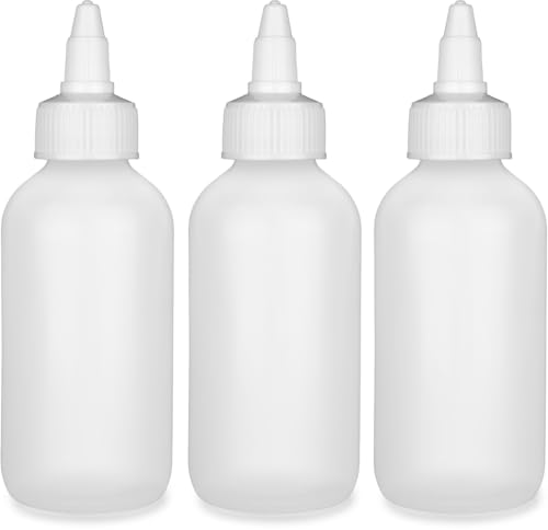BRIGHTFROM Twist Top Applicator Bottles, Squeeze 4 OZ Empty Plastic Bottles, Refillable, Open/Close Nozzle - Leak Proof, Multi Purpose - 3 PACK