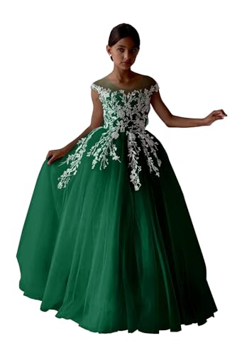 Applique Puffy Tulle Flower Girl Dress for Wedding Kids Lace Long Pageant Maxi Dress Bowknot Princess Prom Ball Gowns