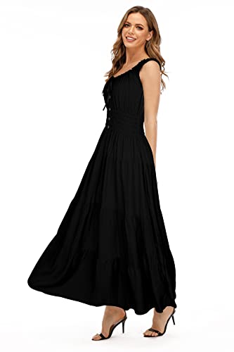 Robe longue d'été bohème noire chic à volants taille M