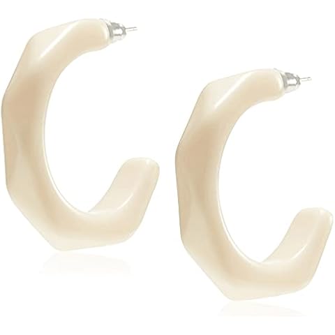 The White Geometric Shape Ring-shaped Resin Earrings with S925 Silver Needle Cover