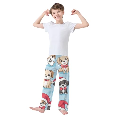 ZZXXB Xmas Puppy Dogs Boys Long Pants Soft Trousers Elastic Waist Kids Lounge Bottoms with Pockets S-XL2