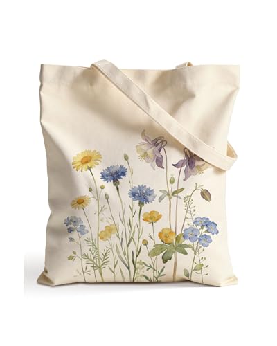 Image of Aesthetic Canvas Tote Bag for Women with Magnetic Buckle and Zipper Inner Pocket
