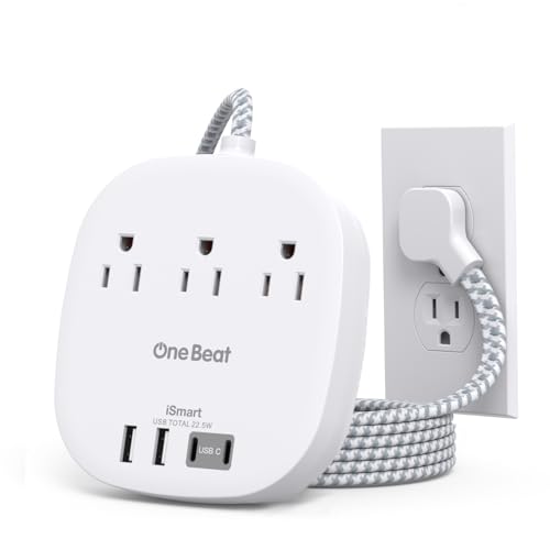 Image of Cruise Ship Travel Essentials, 22.5W /4.5A Flat Plug Power Strip, 3Ft Flat Extension Cord, 3 Outlets 4 USB Ports (2 USB C) Cruise Approved Power Strip No Surge Protection, Desktop Charging Station