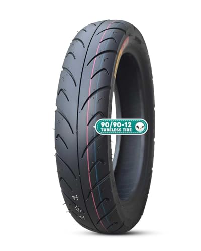 90/90-12 Schlauchloser Motorradreifen 4P.R. 54J mit Hoher Tragfähigkeit von 212 kg | Anti-Punktion Verschleißfest | Fischhaken-Profil | für Vorder und Hinterrad Geeignet