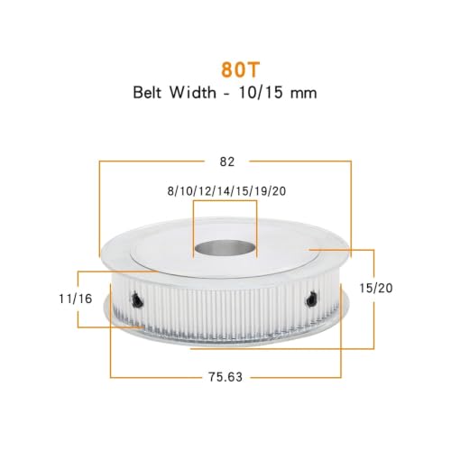 Polea de distribución 80T para solucionar holguras en motores con ejes de 10mm a 20mm 2