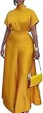 Ptorlio Elegant Women 2 Piece Outfit Satin Wide Leg Pants Short Sleeve Blouses Going Out Set