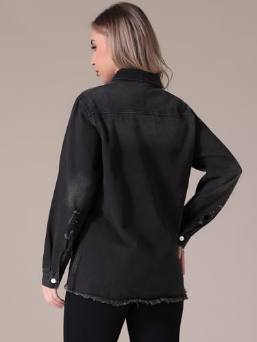 Women's Denim Jacket Frayed Hem Long Sleeve Ripped Distressed Jean Jackets4
