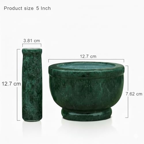 Image of Granite Green Marble Mortar and Pestle Set 5 Inch, Silbatta for Chutney, Kundi Sota, Khalbatta Stone, Imamdasta, Okhli Musal Kitchen Tool for grinding ingredients.
