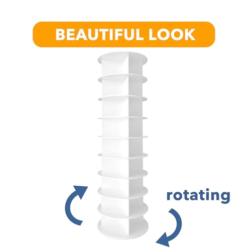 SpaceAid 9 Tier Rotating Shoe Rack Tower, Spinning Shoe Display Lazy Susan, Revolving 360 Shoe Rack Storage Round Carousel, Vertical Handbag Rotate Shoes Closet Organization (9-Tier White)
