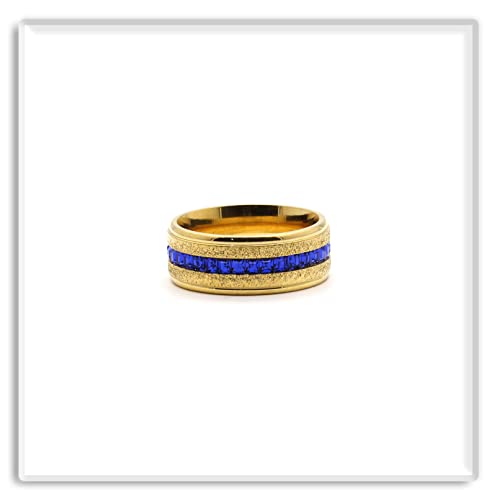 Xusamss 18K Gold Plated Ring One Row Blue Crystal Ring Stainless Steel Band Ring4