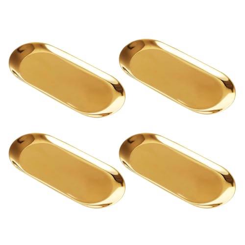 WATUNID 4 Stück Deko Tablett, Oval Gold Serviertablett, Edelstahl...