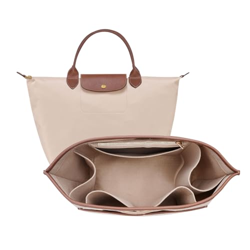 ZTUJO Organizador de bolsa para Longchamp le pliage, inserção organizadora LongChamp de feltro premium, compatível com Longchamp Le Pliage Energy, bolsa de ombro, alça superior, Xtra (bege, grande)
