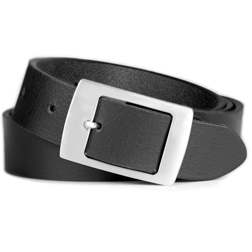 FRIEDRICH HOFFMANN Gürtel Damen Leder Ledergürtel Damen Schmal 3 cm Schwarz Braun Made in Germany Damen Gürtel für Kleid Jeans (02 - Schwarz 95 cm Bundweite = 110 cm Gesamtlänge)