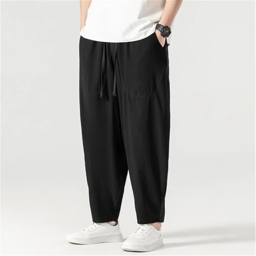 Men Linen Pants Baggy Pants Summer Ankle-Length Solid Color Bottom Pants2