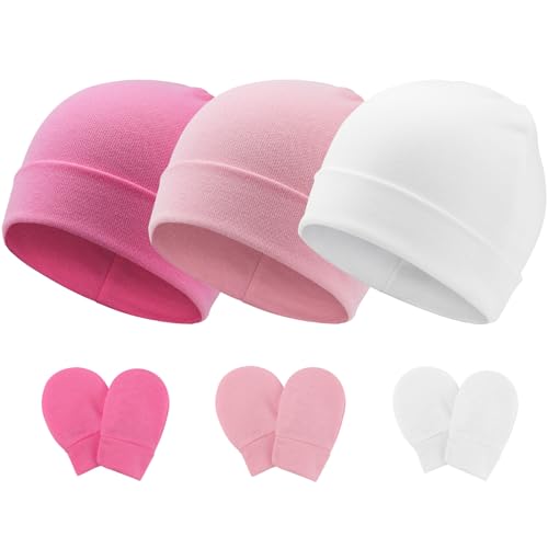 Newborn Baby Hats and Mittens Set Infant Beanie Cap Toddler Gloves Newborn Hospital Hats for Baby Boy Girl Kid 0-6 Months