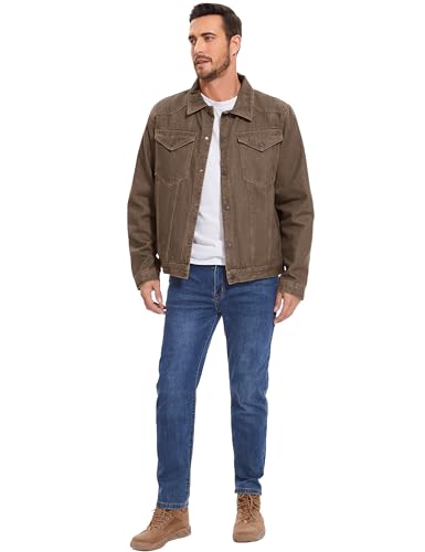 Flygo Mens Flannel Lined Denim Jacket Snap Cowboy Cut Western Classic Slim Fit Vintage Heavy Duty Jacket Trucker Coat