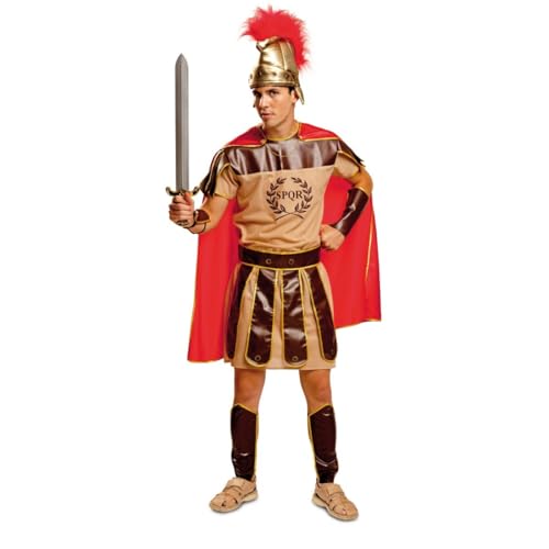 My Other Me - Disfraz Centurión Romano Hombre, talla M-L. Incluye vestido beige con detalles marrones, muñequeras y espinilleras marrones, capa roja y casco.